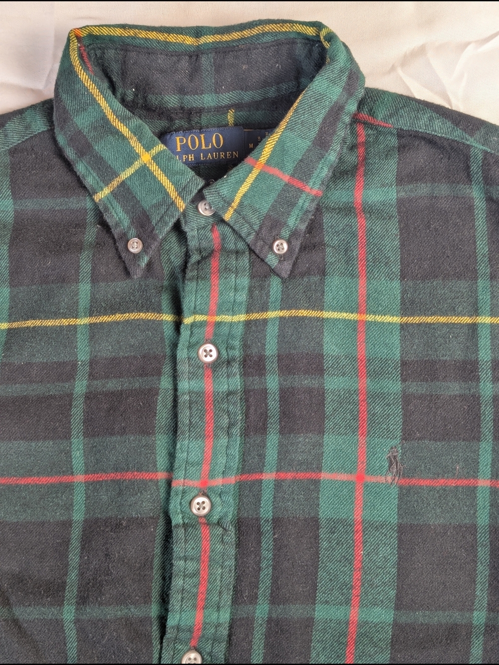 Polo Ralph Lauren Plaid Long Sleeve Flannel Shirt Mens M Black Green Yellow Pony